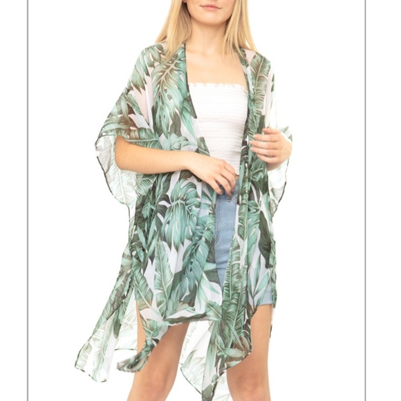 NEW Boho Tropical Leaves Kimono Coverup - Picture 4 of 9